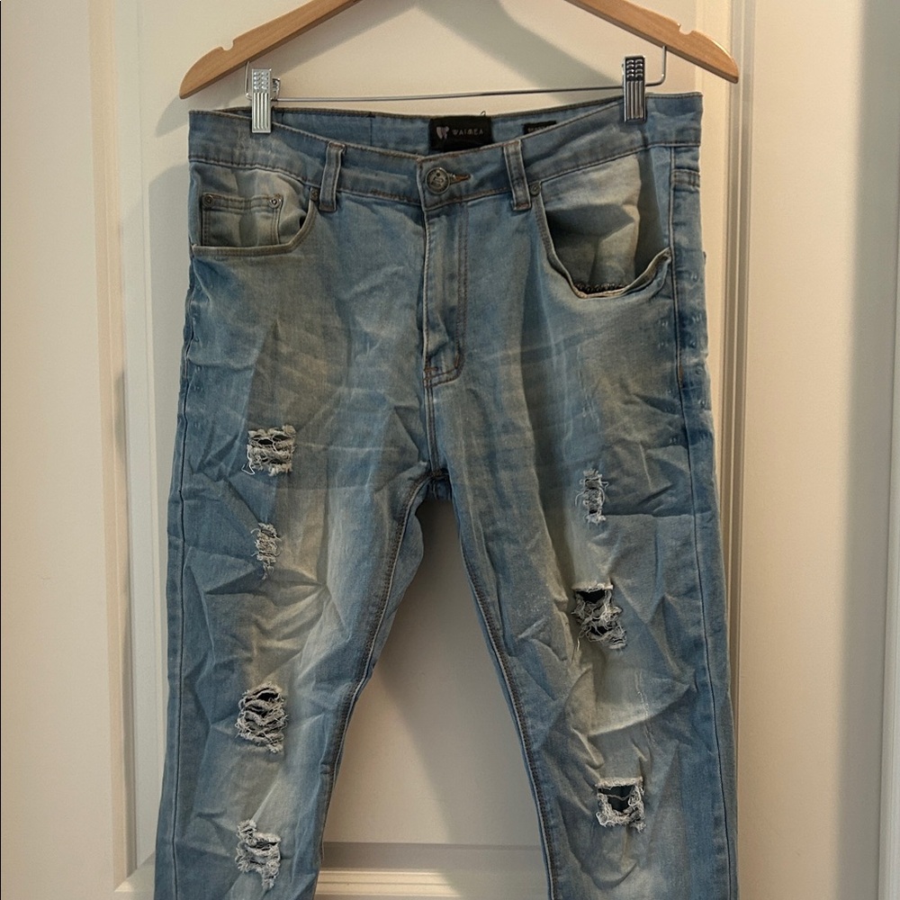 Waimea Light Blue Distressed Men’s Skinny Fit Jeans with stretch size 30x32